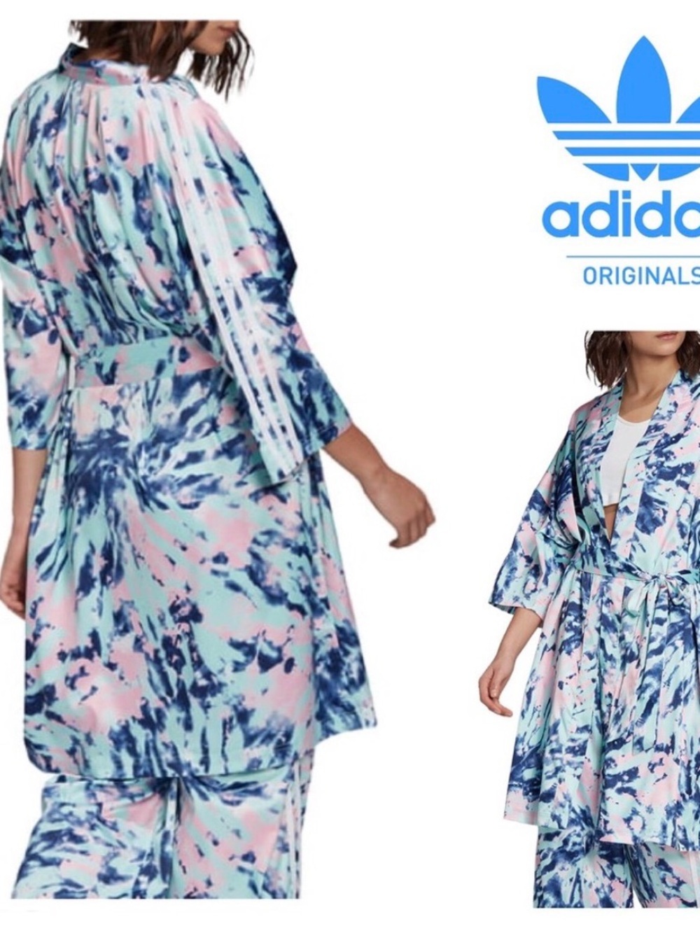 Adidas Originals Tie-Dye Blue & Pink kimono and wide leg pants set